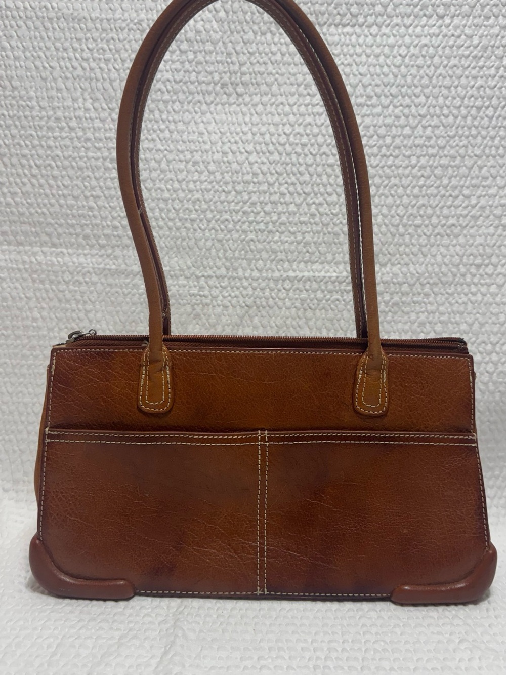 me too Cognac Brown Leather Shoulder Bag with Double Straps